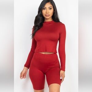 NEW "Just Right" Red Long Sleeve Top & Biker Shorts Activewear Set